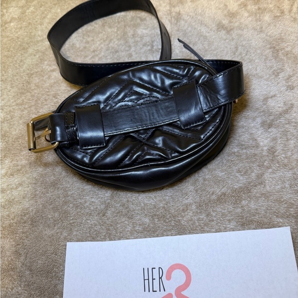 Designer-Inspired Black Quilted Leather Crossbody Belt Bag with Gold Hardware - Picture 2 of 5